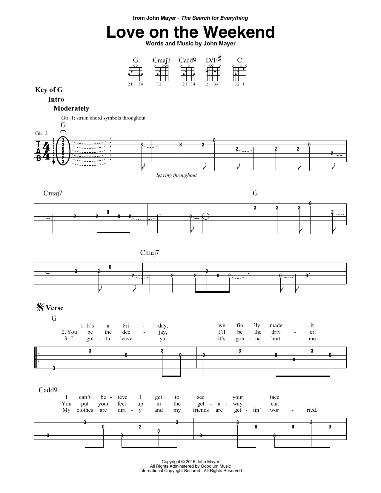 Download John Mayer Love On The Weekend Sheet Music and learn how to play ChordBuddy PDF digital score in minutes