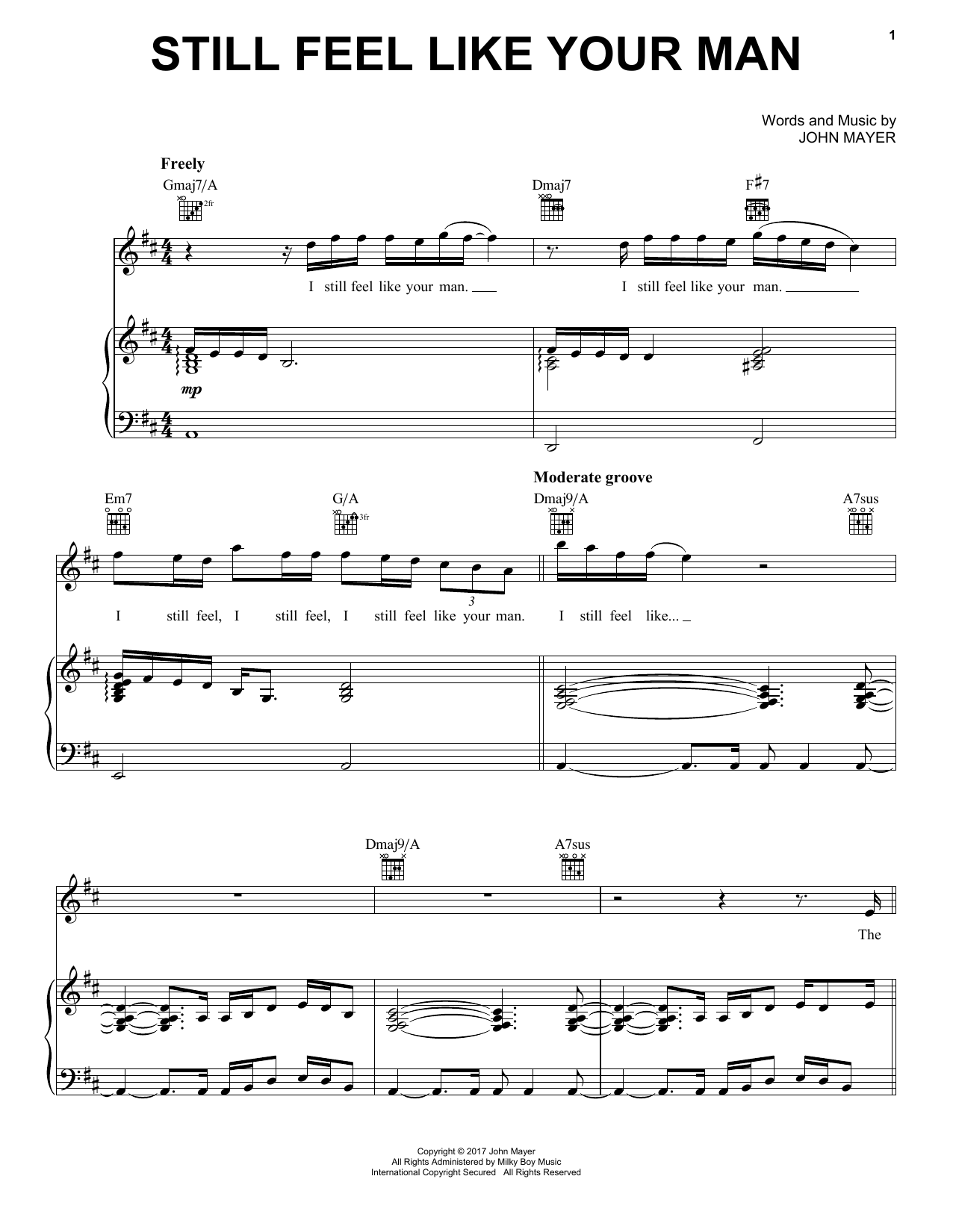 Download John Mayer Still Feel Like Your Man Sheet Music and learn how to play Piano, Vocal & Guitar (Right-Hand Melody) PDF digital score in minutes