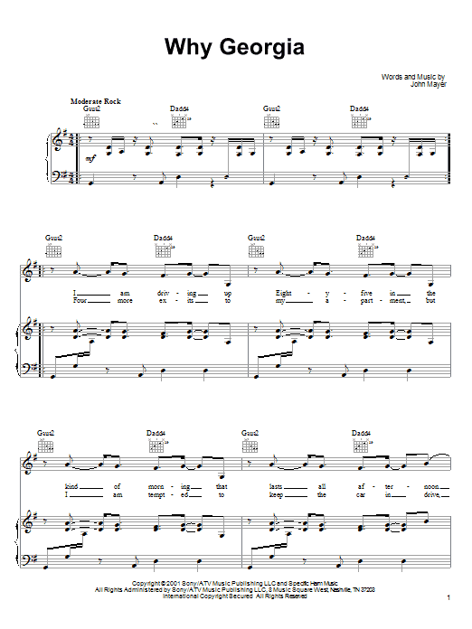 Download John Mayer Why Georgia Sheet Music and learn how to play Easy Guitar PDF digital score in minutes