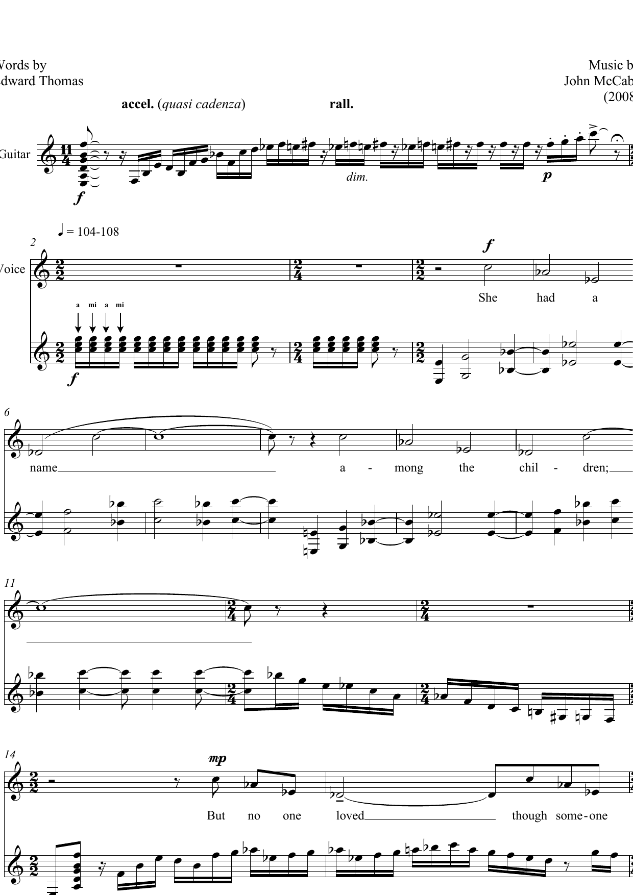 Download John McCabe A Cat (for mezzo-soprano & guitar) Sheet Music and learn how to play Piano & Vocal PDF digital score in minutes