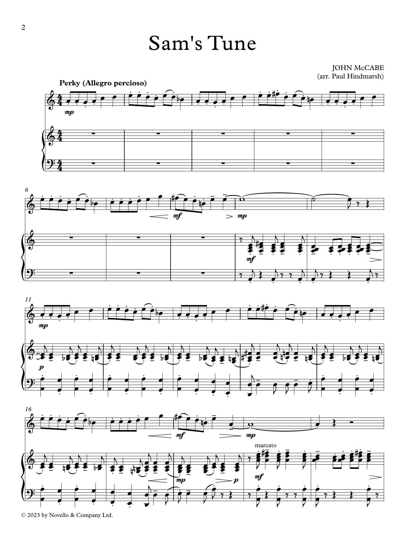 Download John McCabe Sam's Tune (arr. Paul Hindmarsh) Sheet Music and learn how to play Instrumental Solo – Treble Clef High Range PDF digital score in minutes