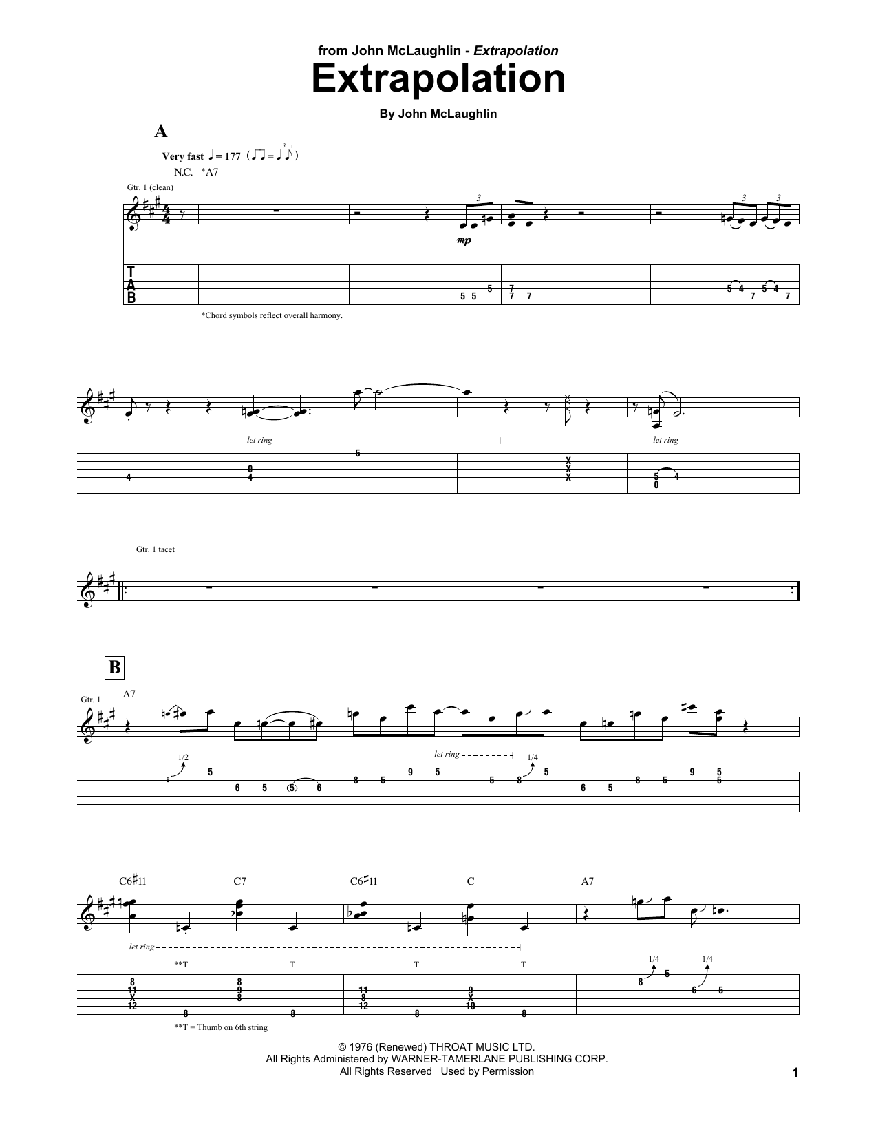 Download John McLaughlin Extrapolation Sheet Music and learn how to play Guitar Tab PDF digital score in minutes