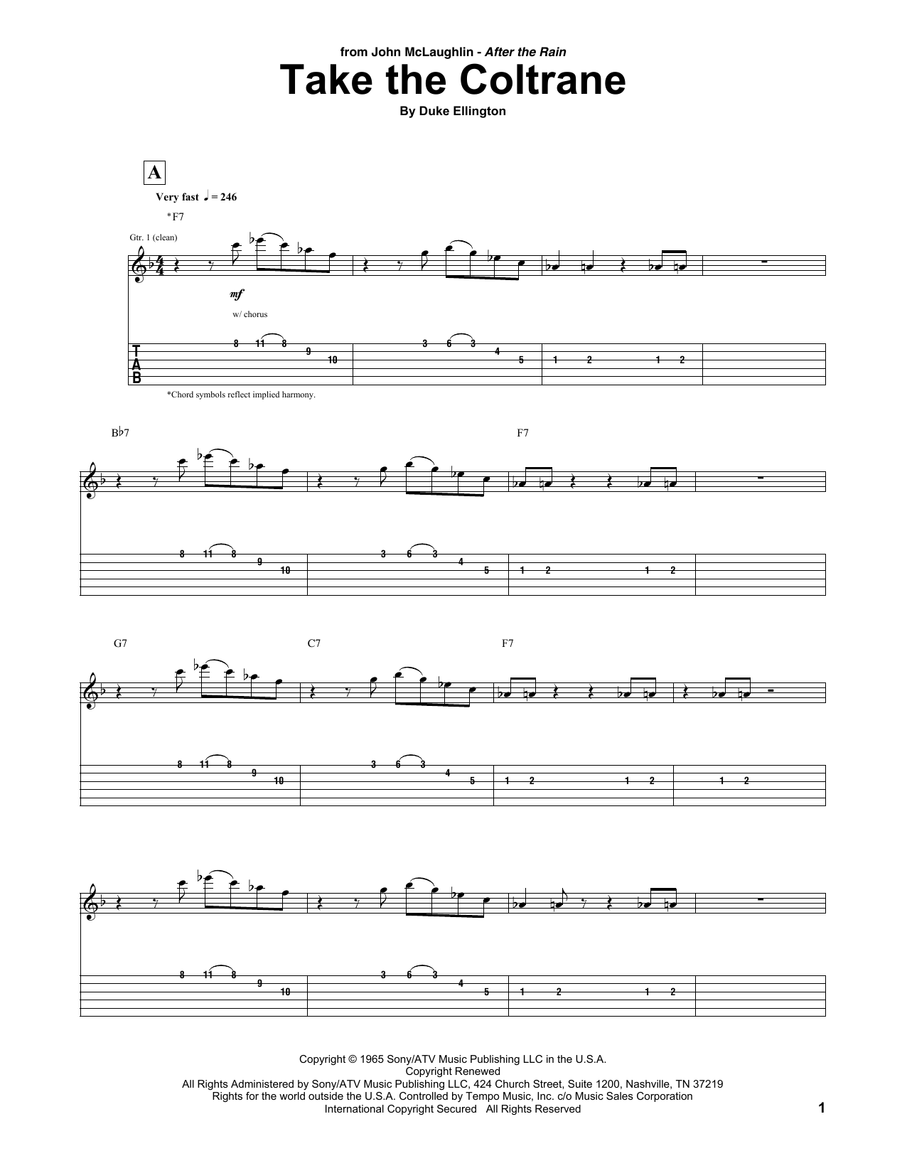 Download John McLaughlin Take The Coltrane Sheet Music and learn how to play Guitar Tab PDF digital score in minutes