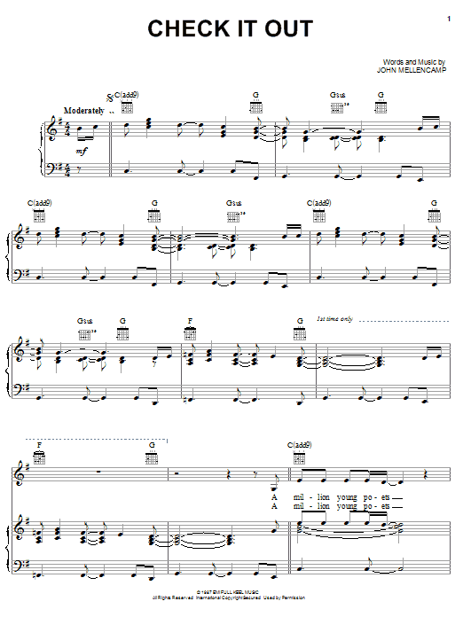Download John Mellencamp Check It Out Sheet Music and learn how to play Piano, Vocal & Guitar (Right-Hand Melody) PDF digital score in minutes