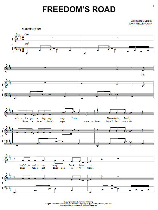 Download John Mellencamp Freedom's Road Sheet Music and learn how to play Piano, Vocal & Guitar (Right-Hand Melody) PDF digital score in minutes