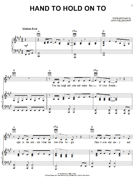 Download John Mellencamp Hand To Hold On To Sheet Music and learn how to play Piano, Vocal & Guitar (Right-Hand Melody) PDF digital score in minutes