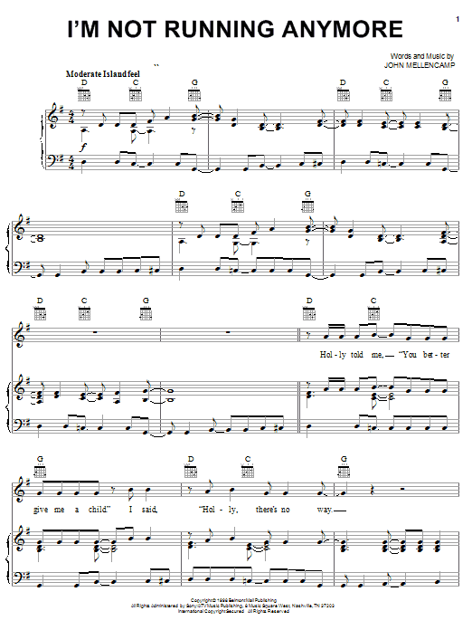 Download John Mellencamp I'm Not Running Anymore Sheet Music and learn how to play Piano, Vocal & Guitar (Right-Hand Melody) PDF digital score in minutes