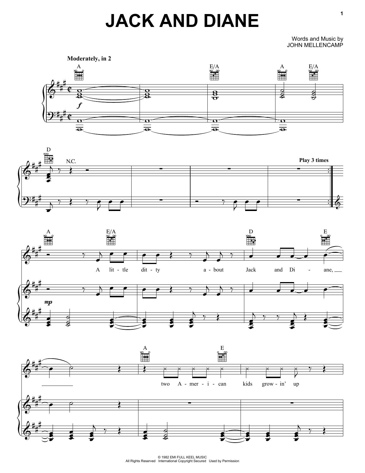 Download John Mellencamp Jack And Diane Sheet Music and learn how to play Easy Guitar PDF digital score in minutes