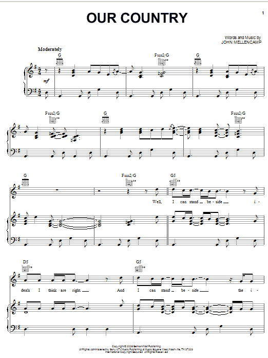 Download John Mellencamp Our Country Sheet Music and learn how to play Piano, Vocal & Guitar (Right-Hand Melody) PDF digital score in minutes