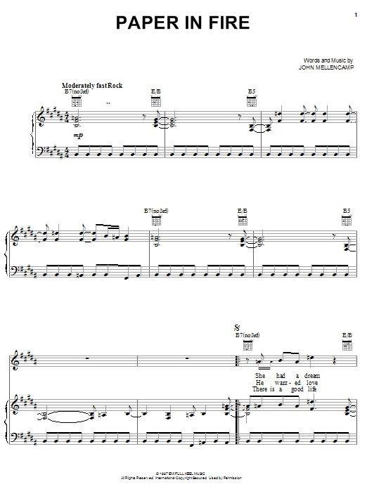 Download John Mellencamp Paper In Fire Sheet Music and learn how to play Piano, Vocal & Guitar (Right-Hand Melody) PDF digital score in minutes