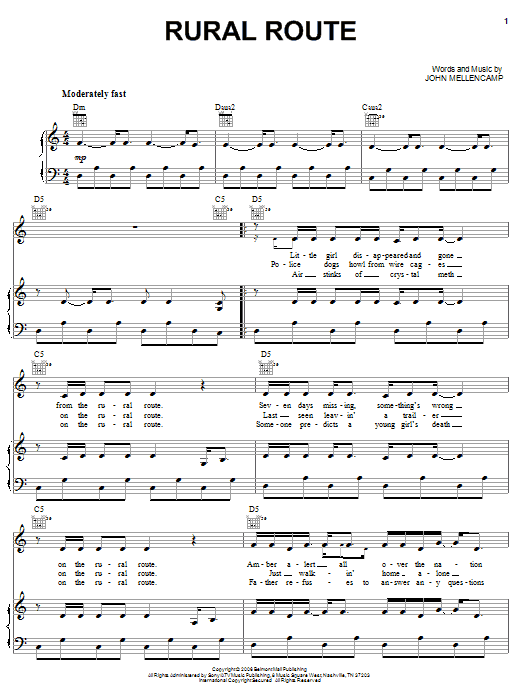 Download John Mellencamp Rural Route Sheet Music and learn how to play Piano, Vocal & Guitar (Right-Hand Melody) PDF digital score in minutes