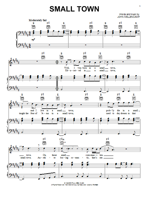 Download John Mellencamp Small Town Sheet Music and learn how to play Melody Line, Lyrics & Chords PDF digital score in minutes