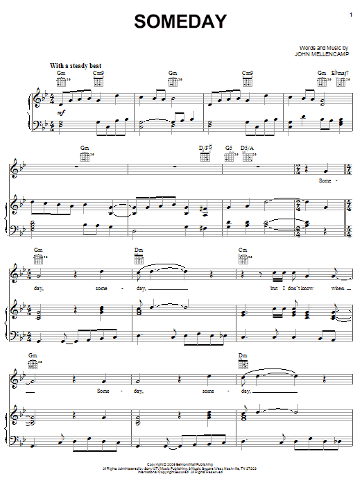 Download John Mellencamp Someday Sheet Music and learn how to play Piano, Vocal & Guitar (Right-Hand Melody) PDF digital score in minutes