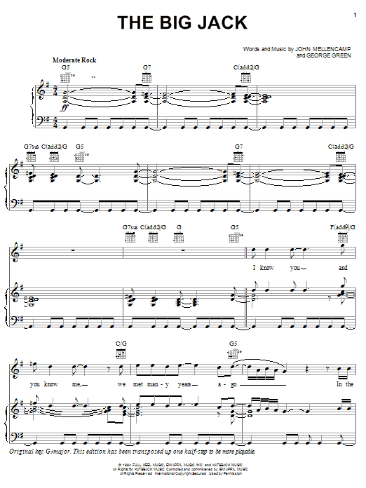 Download John Mellencamp The Big Jack Sheet Music and learn how to play Piano, Vocal & Guitar (Right-Hand Melody) PDF digital score in minutes