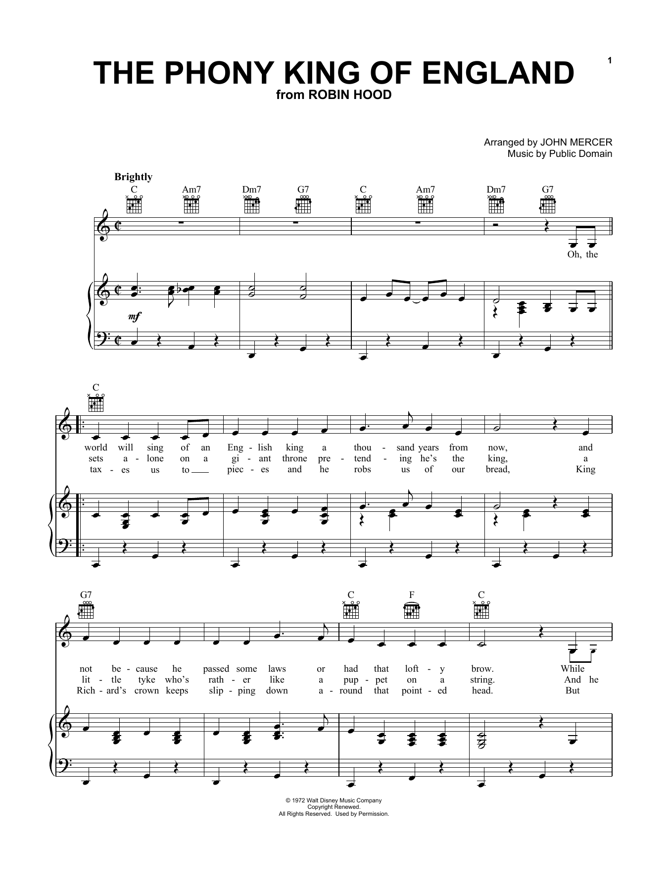 Download John Mercer (arr.) The Phony King Of England Sheet Music and learn how to play Piano, Vocal & Guitar (Right-Hand Melody) PDF digital score in minutes