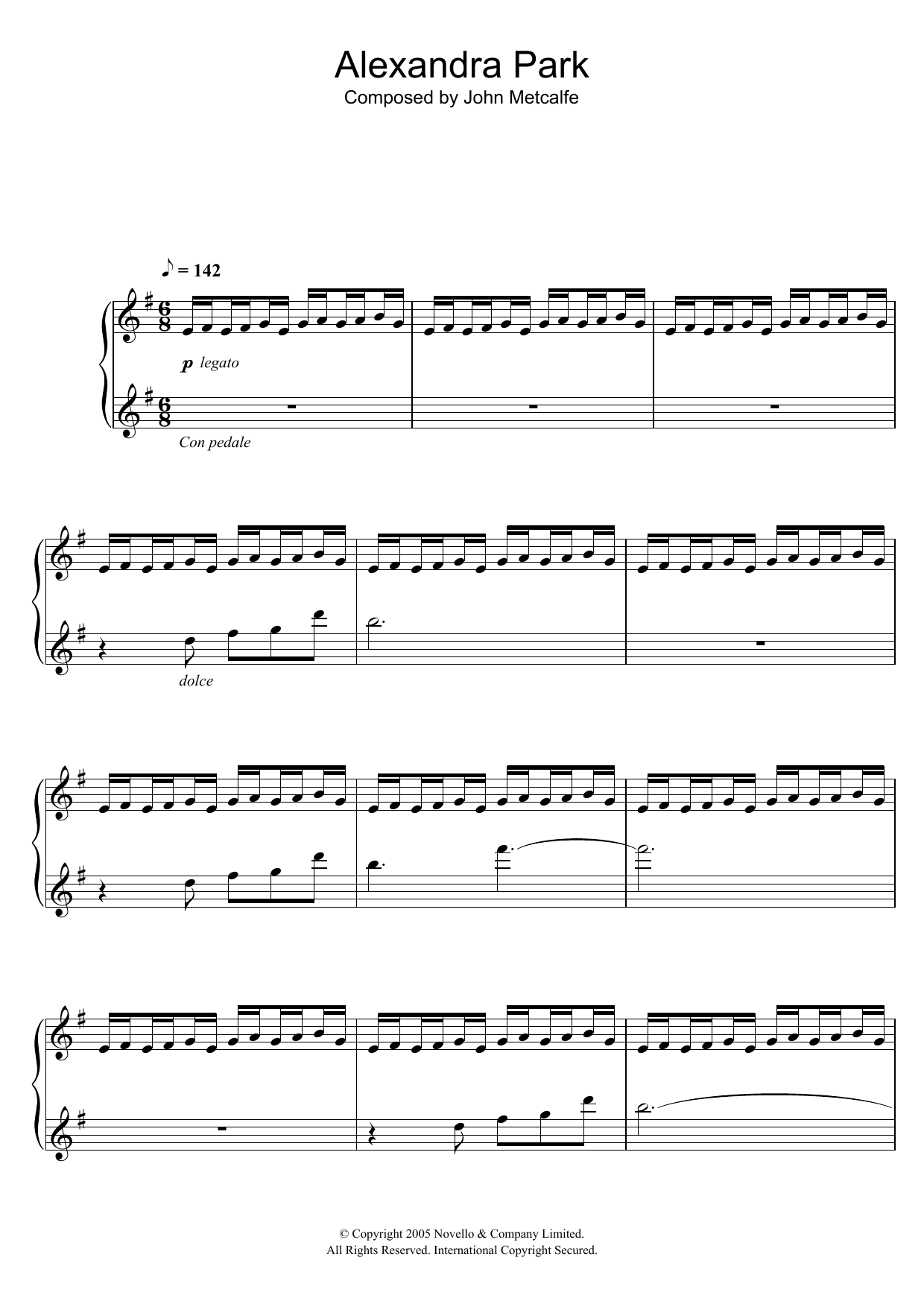 Download John Metcalfe Alexandra Park Sheet Music and learn how to play Piano PDF digital score in minutes