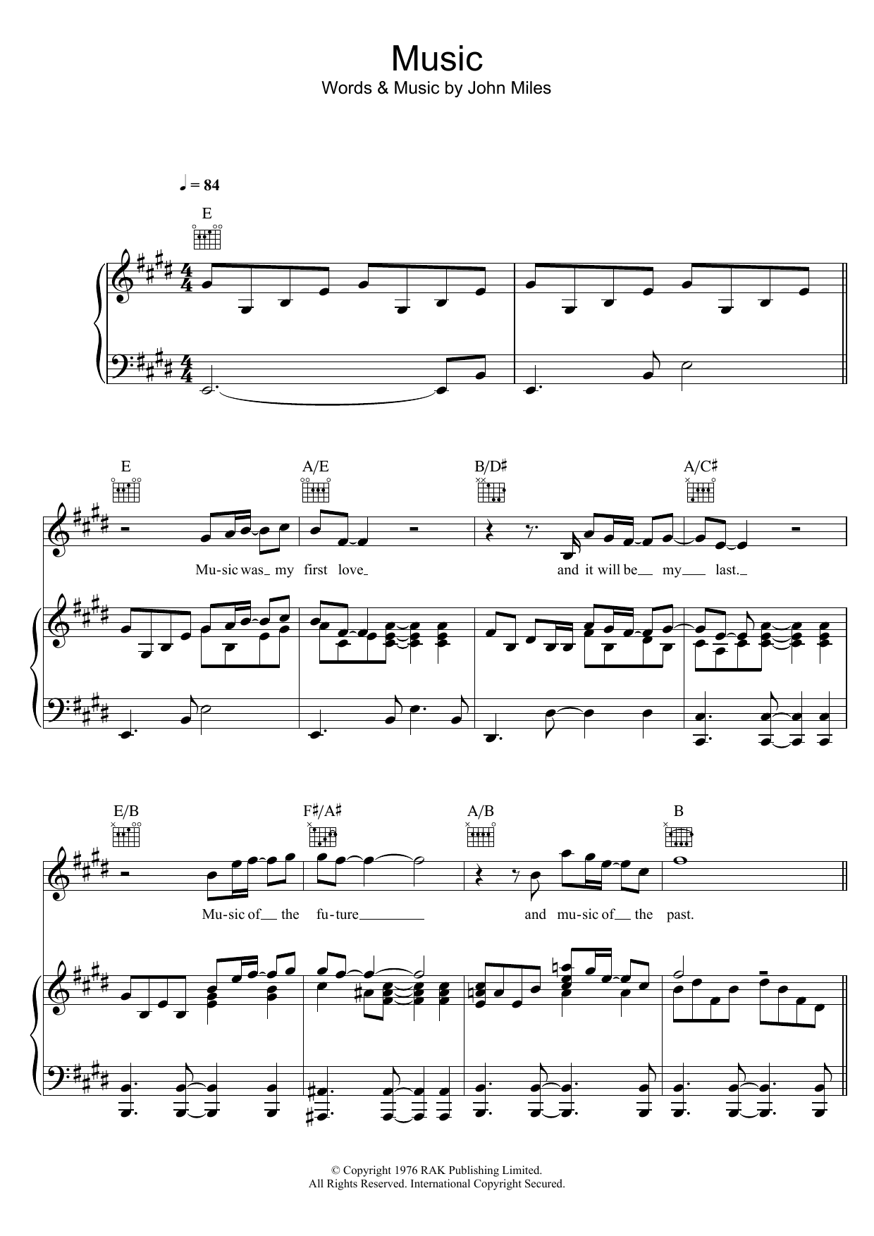 Download John Miles Music Sheet Music and learn how to play Piano, Vocal & Guitar (Right-Hand Melody) PDF digital score in minutes