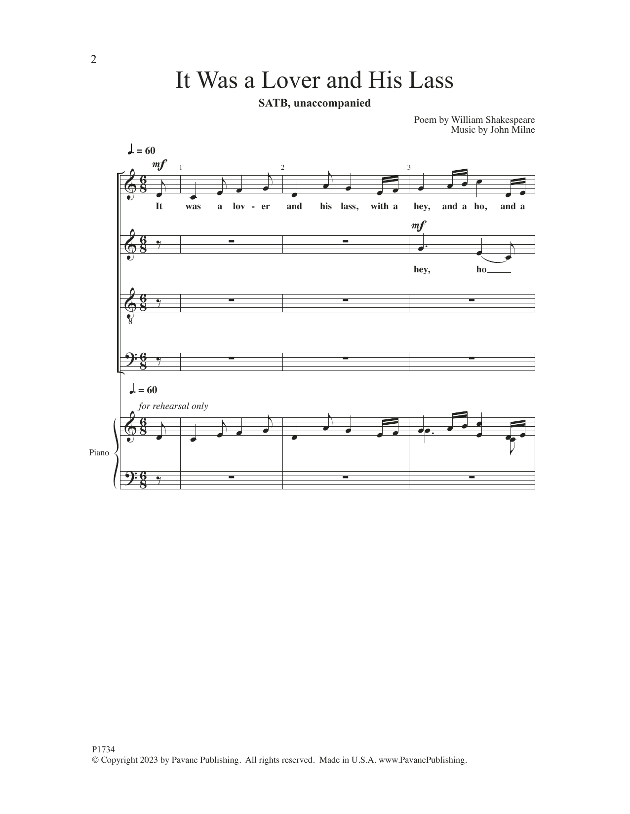 Download John Milne It Was a Lover and His Lass Sheet Music and learn how to play SATB Choir PDF digital score in minutes