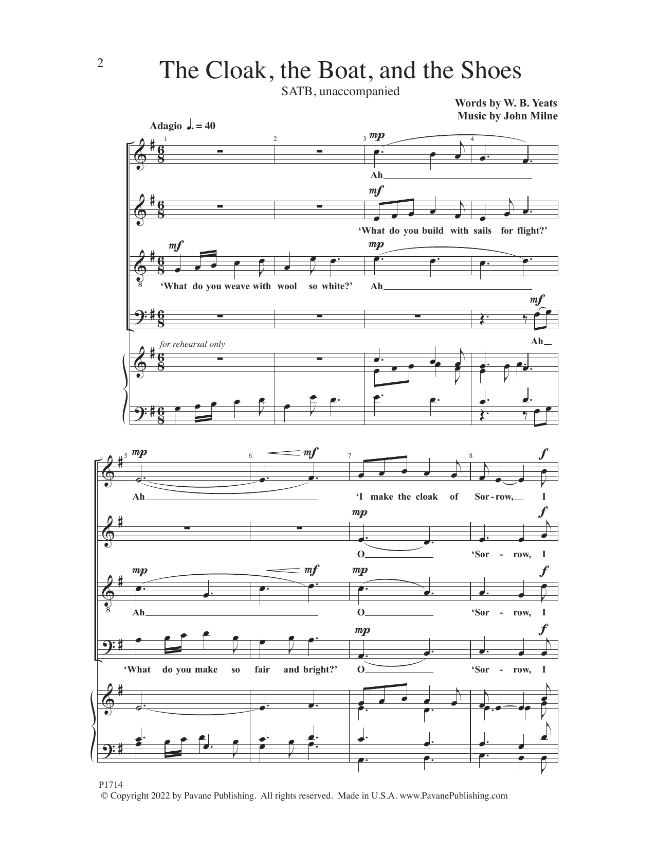 Download John Milne The Cloak, The Boat, And The Shoes Sheet Music and learn how to play SATB Choir PDF digital score in minutes