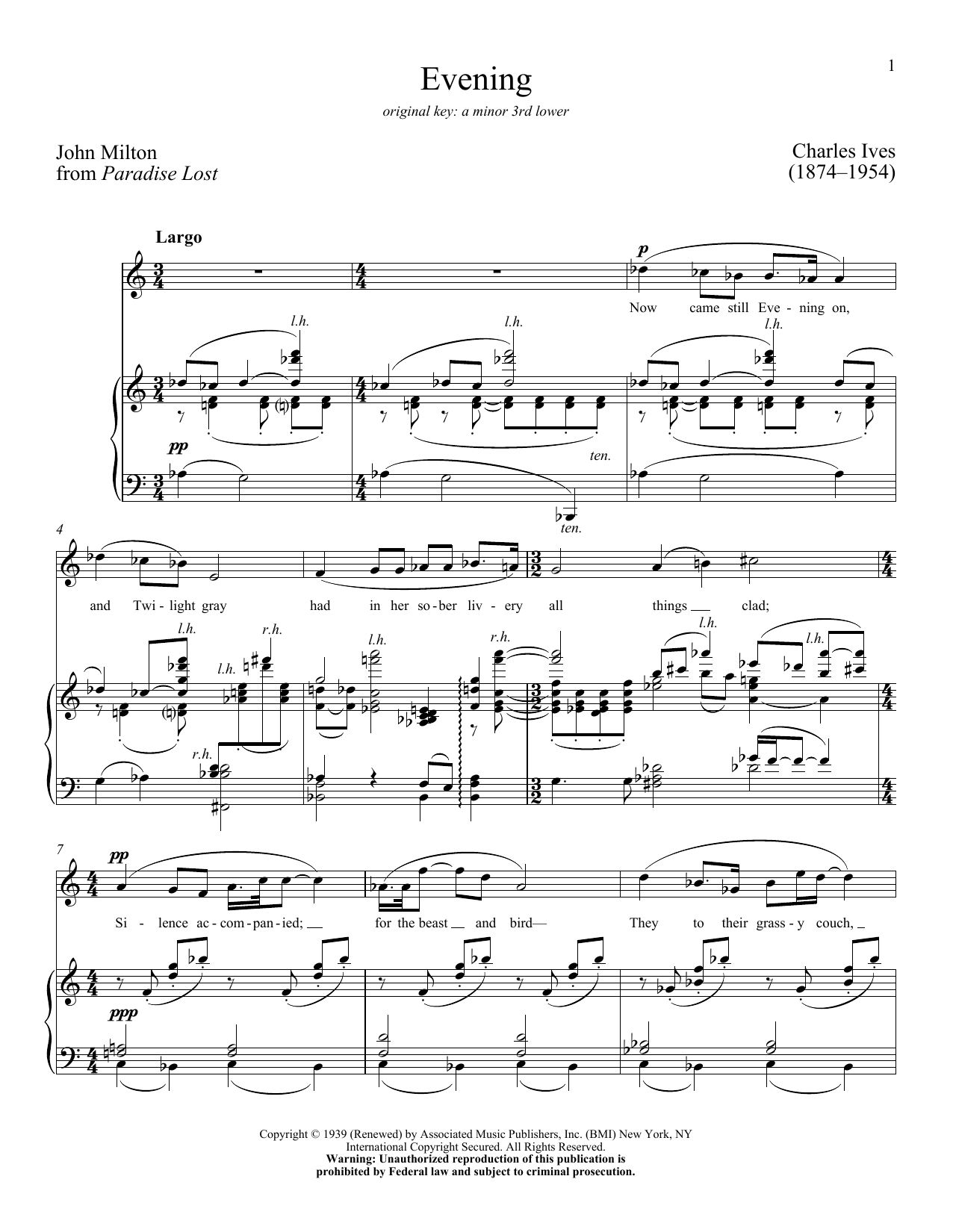 Download John Milton Evening Sheet Music and learn how to play Piano & Vocal PDF digital score in minutes