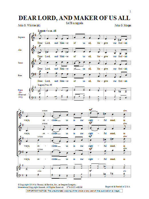 Download John Morgan Dear Lord And Maker Of Us All Sheet Music and learn how to play SATB PDF digital score in minutes