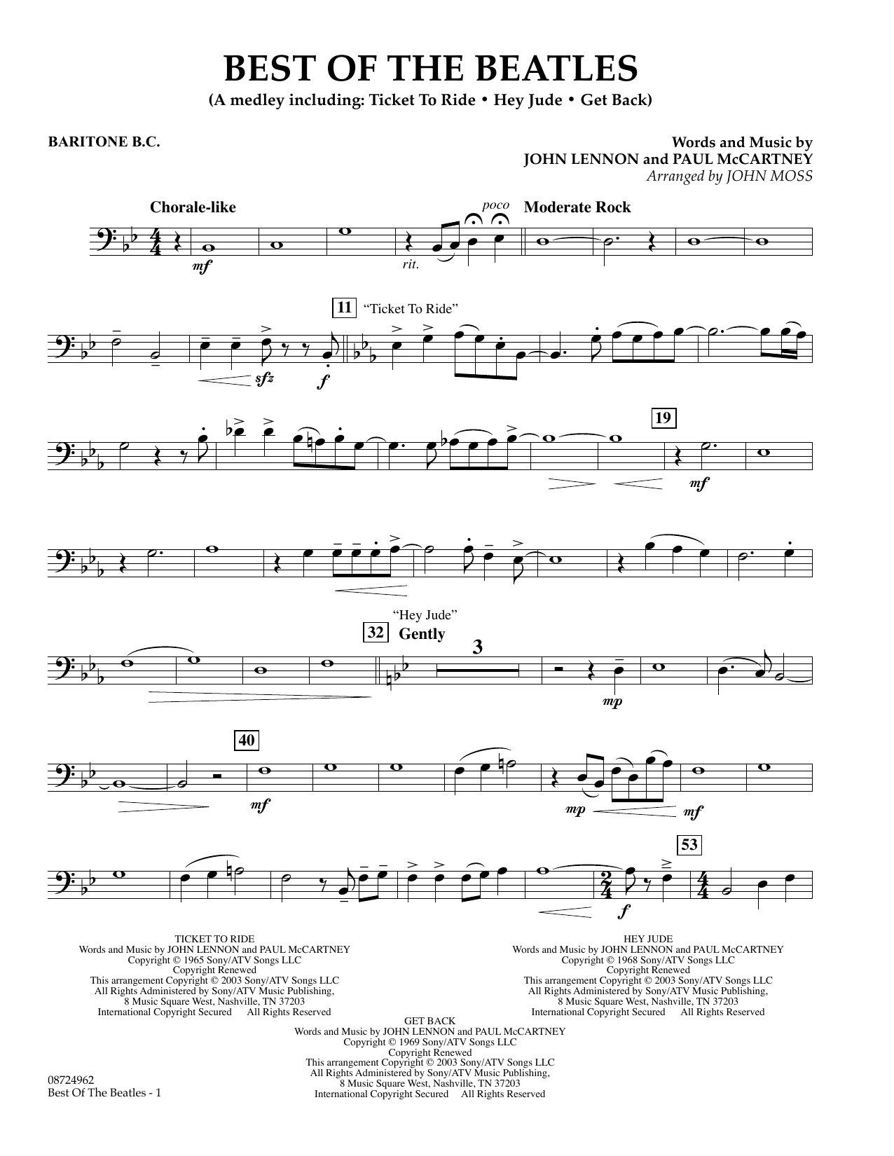 Download John Moss Best of the Beatles - Baritone B.C. Sheet Music and learn how to play Concert Band PDF digital score in minutes