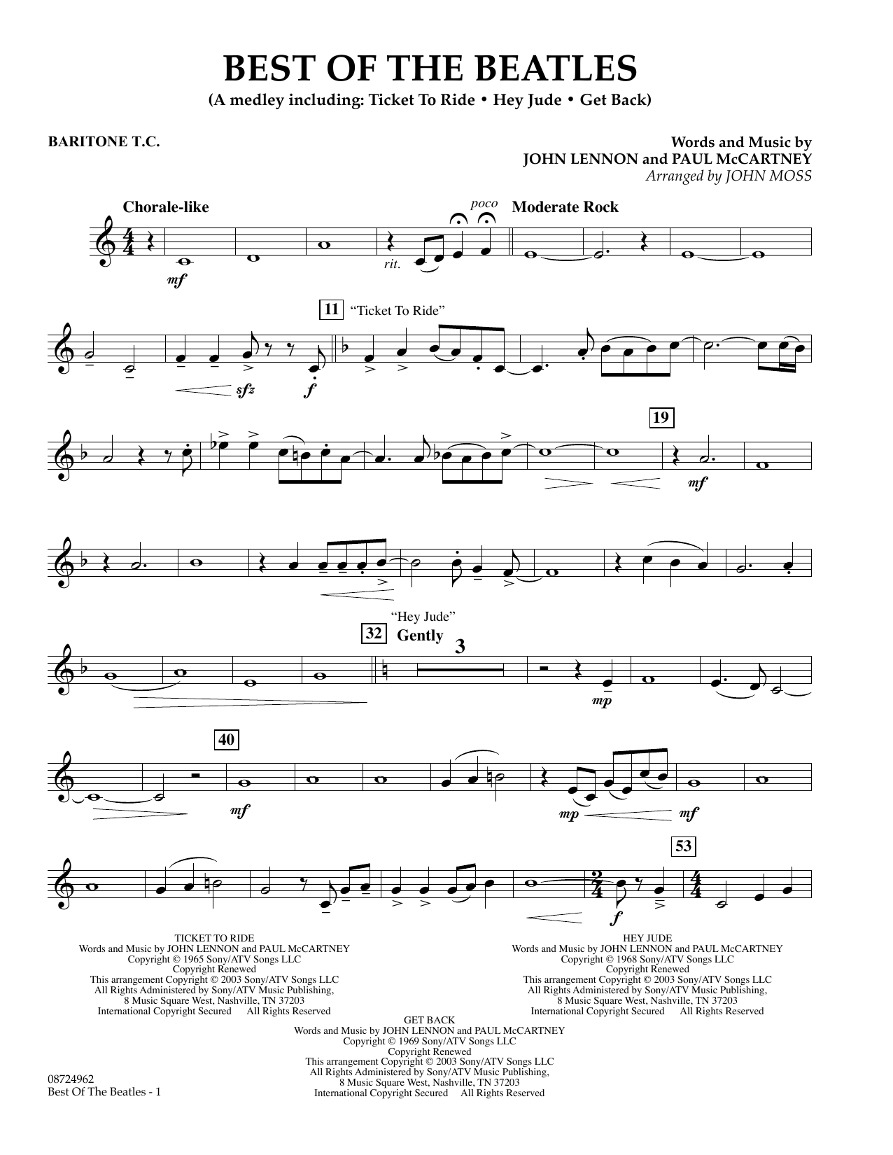 Download John Moss Best of the Beatles - Baritone T.C. Sheet Music and learn how to play Concert Band PDF digital score in minutes