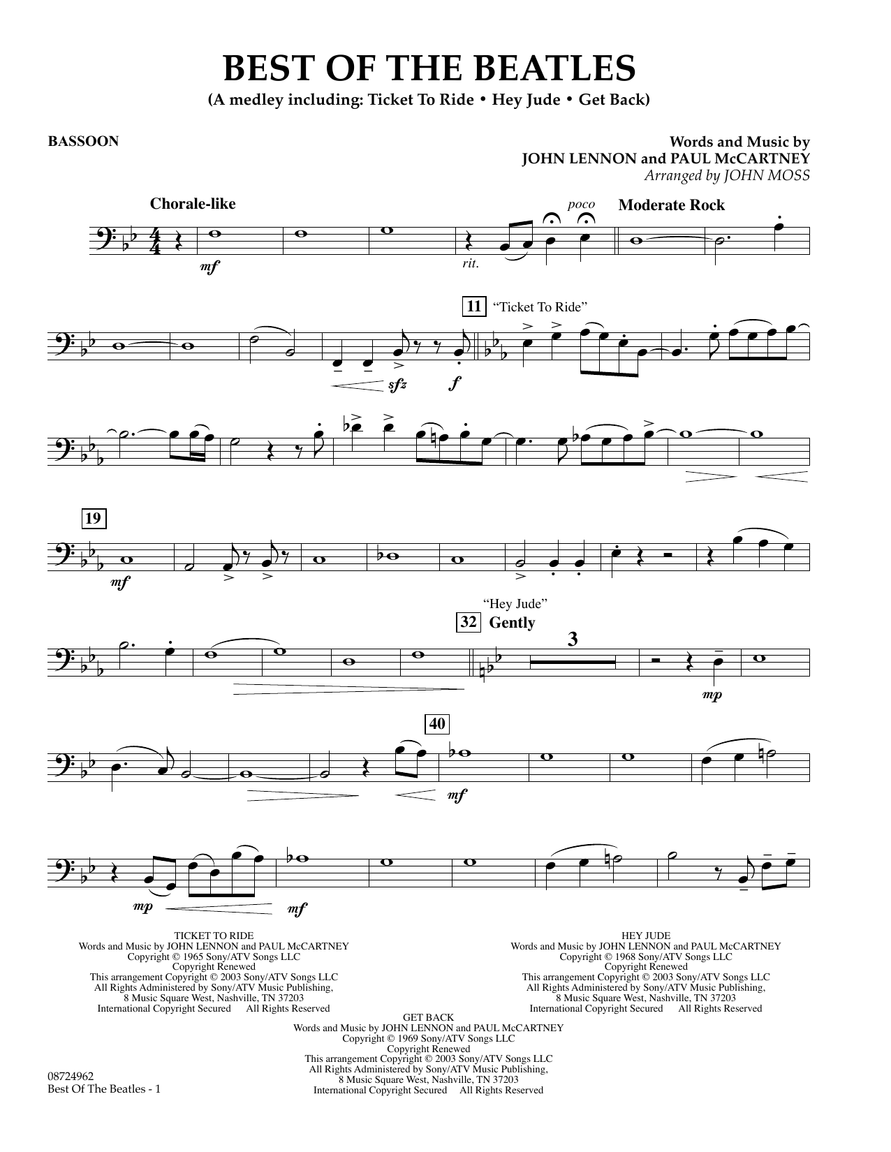 Download John Moss Best of the Beatles - Bassoon Sheet Music and learn how to play Concert Band PDF digital score in minutes