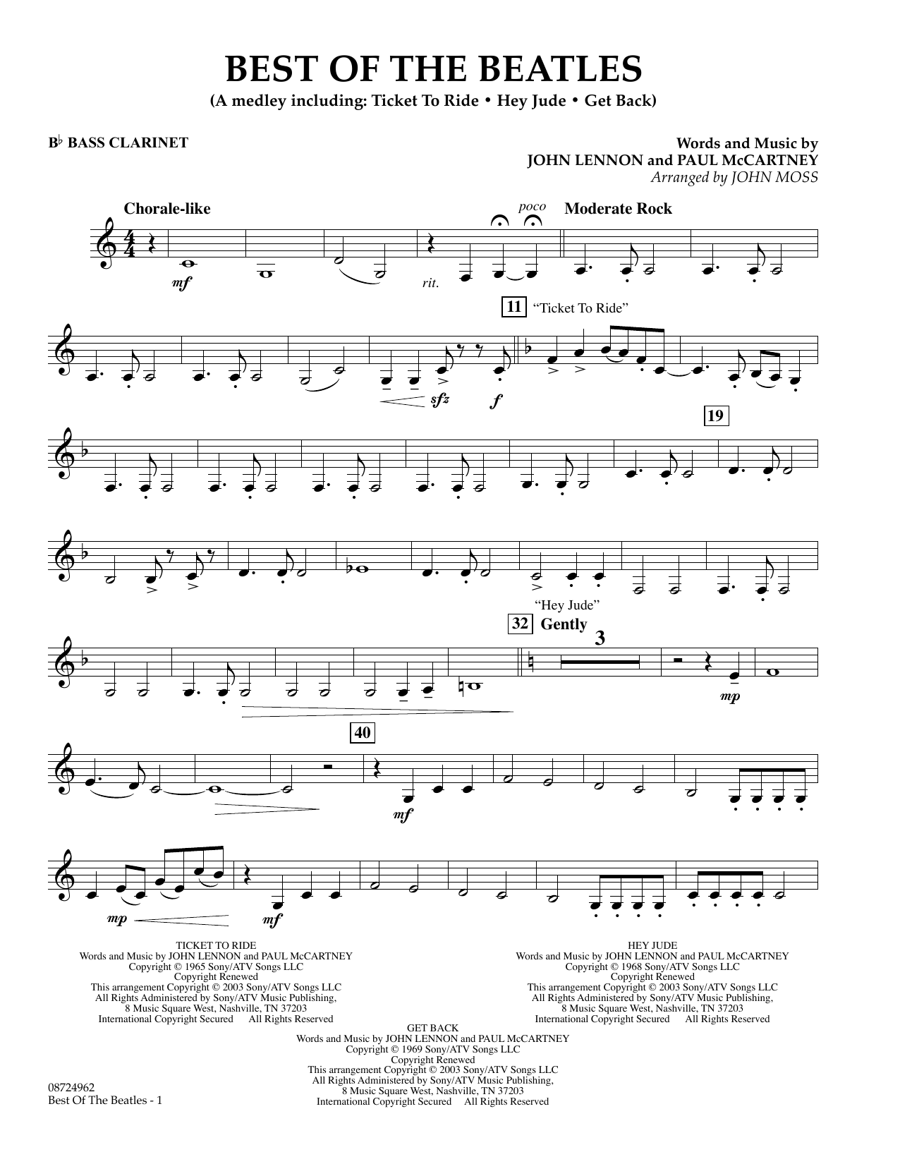 Download John Moss Best of the Beatles - Bb Bass Clarinet Sheet Music and learn how to play Concert Band PDF digital score in minutes