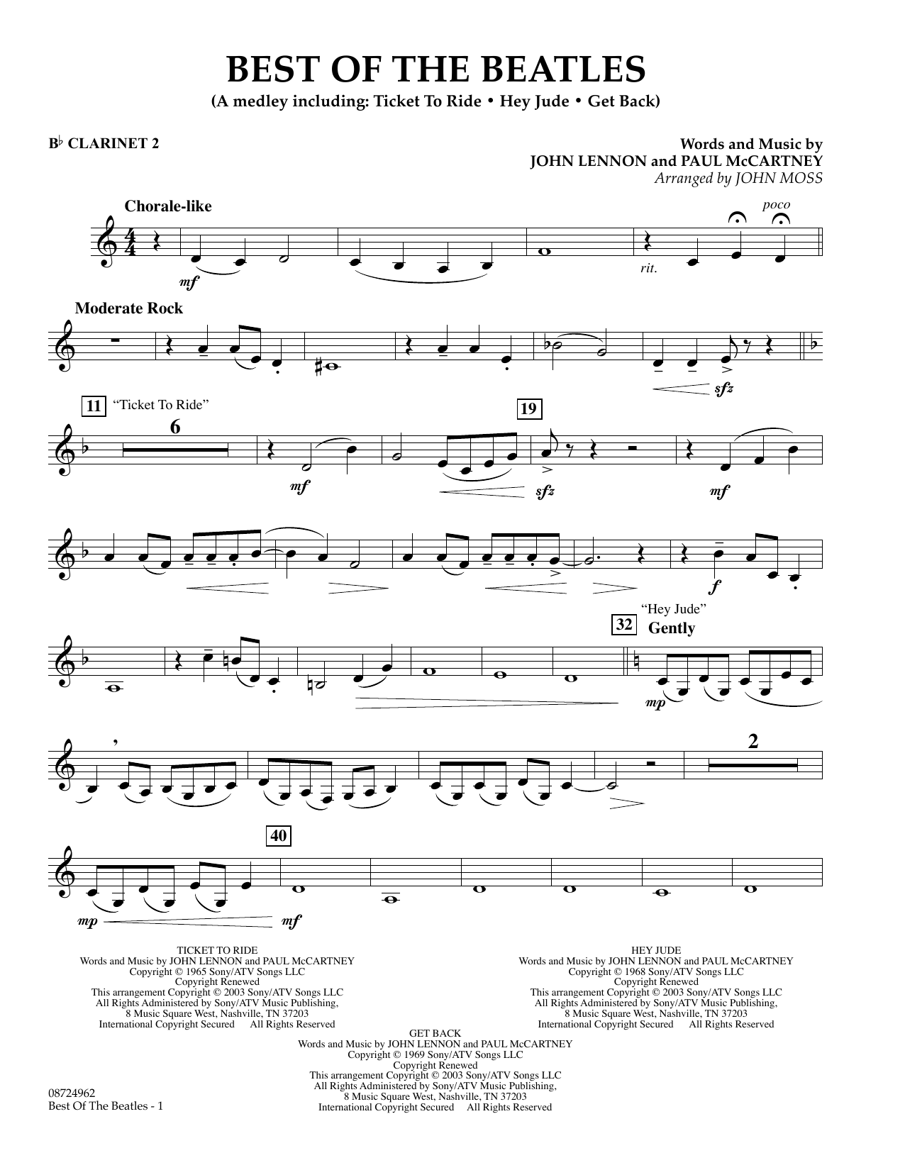 Download John Moss Best of the Beatles - Bb Clarinet 2 Sheet Music and learn how to play Concert Band PDF digital score in minutes