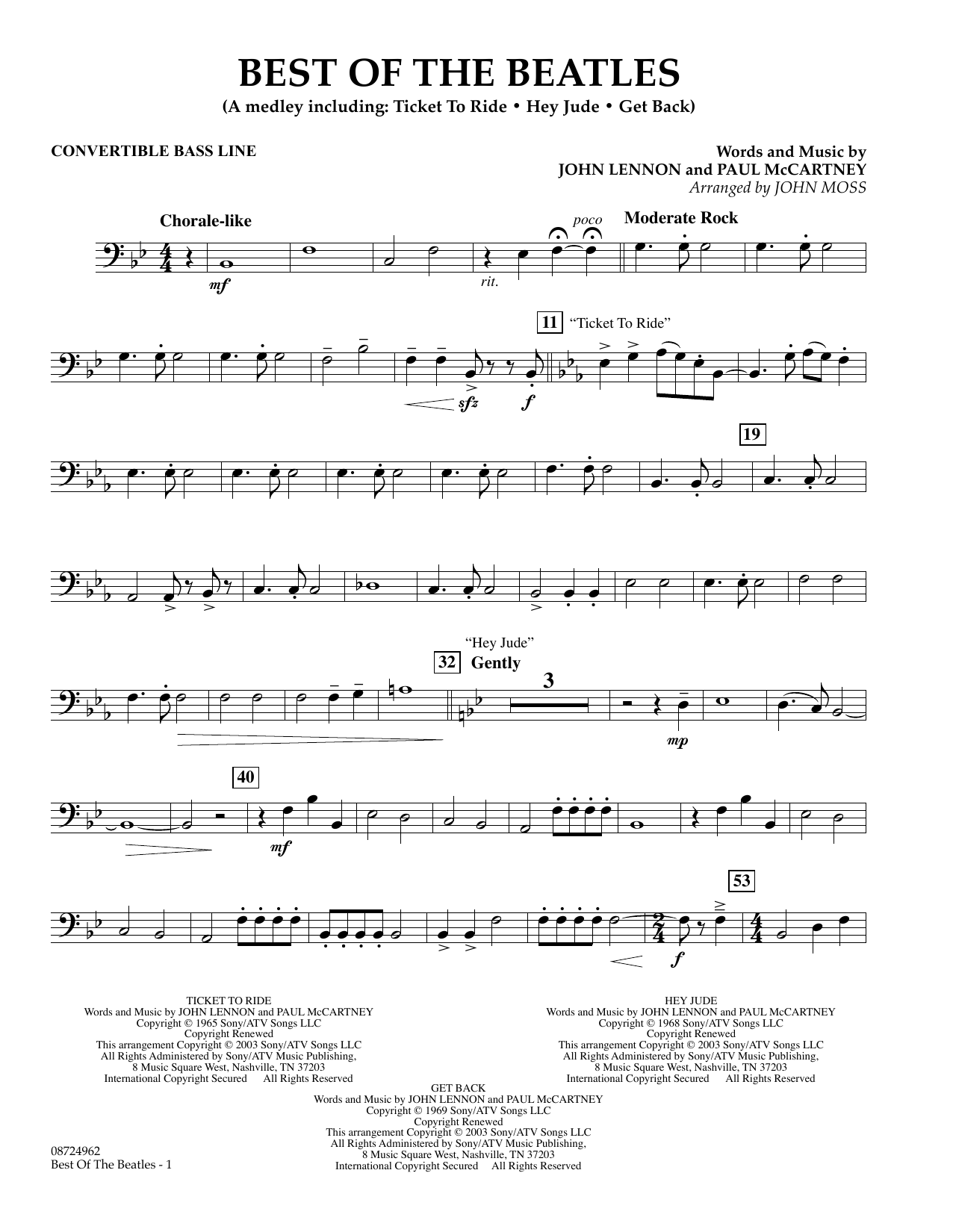 Download John Moss Best of the Beatles - Convertible Bass Line Sheet Music and learn how to play Concert Band PDF digital score in minutes
