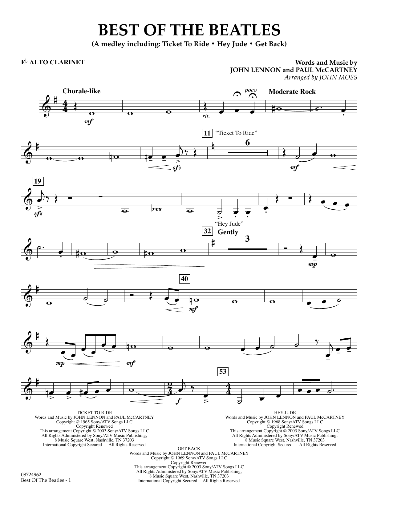 Download John Moss Best of the Beatles - Eb Alto Clarinet Sheet Music and learn how to play Concert Band PDF digital score in minutes
