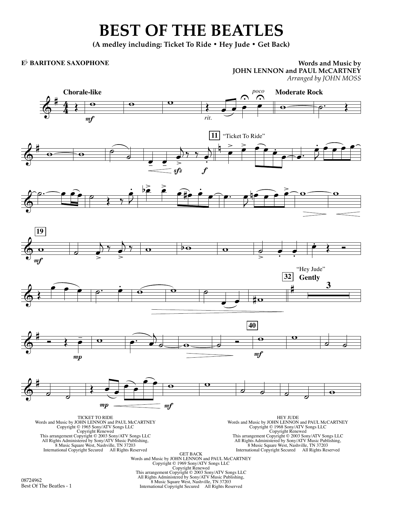 Download John Moss Best of the Beatles - Eb Baritone Saxophone Sheet Music and learn how to play Concert Band PDF digital score in minutes