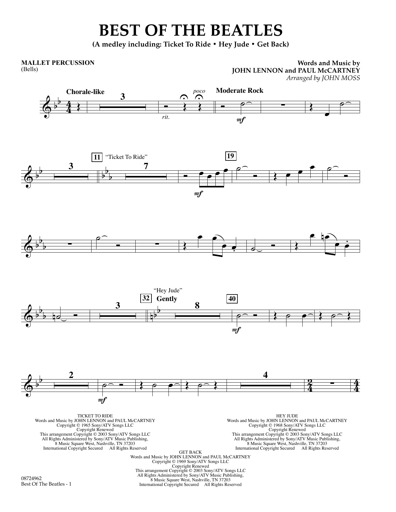 Download John Moss Best of the Beatles - Mallet Percussion Sheet Music and learn how to play Concert Band PDF digital score in minutes