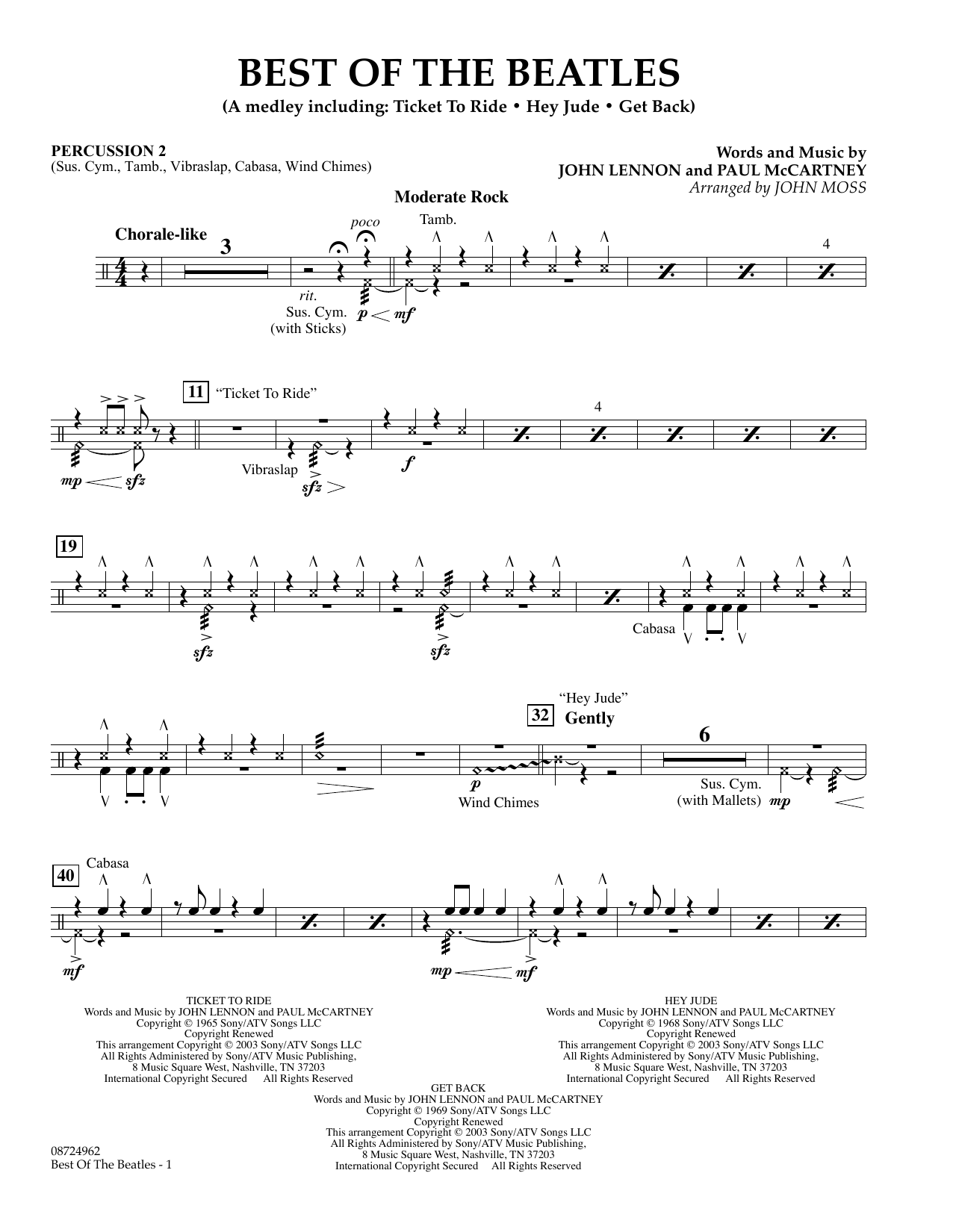 Download John Moss Best of the Beatles - Percussion 2 Sheet Music and learn how to play Concert Band PDF digital score in minutes