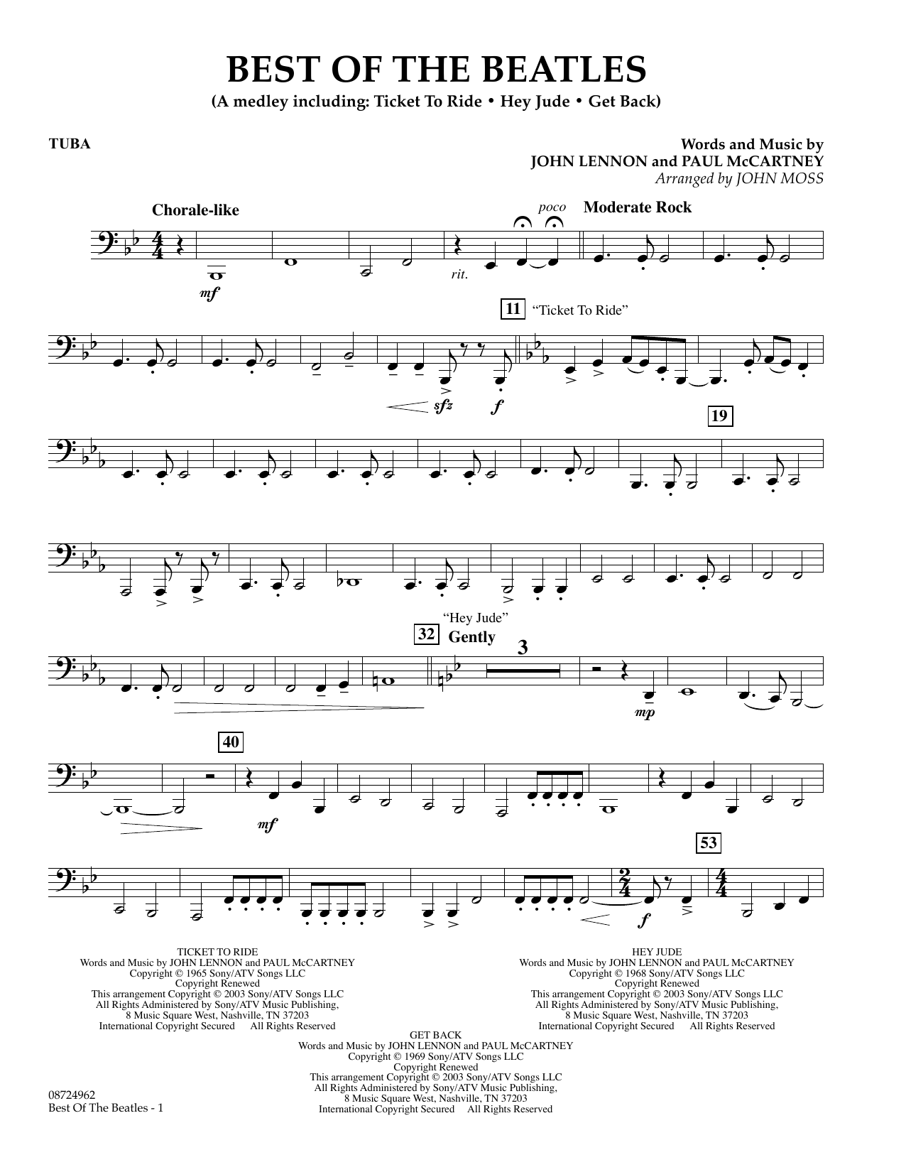 Download John Moss Best of the Beatles - Tuba Sheet Music and learn how to play Concert Band PDF digital score in minutes