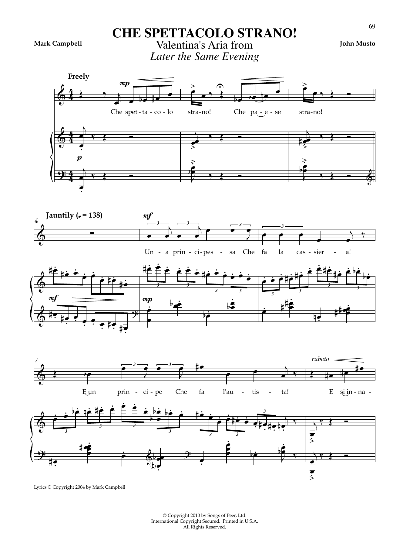 Download John Musto Che Spettacolo Strano! Sheet Music and learn how to play Piano & Vocal PDF digital score in minutes