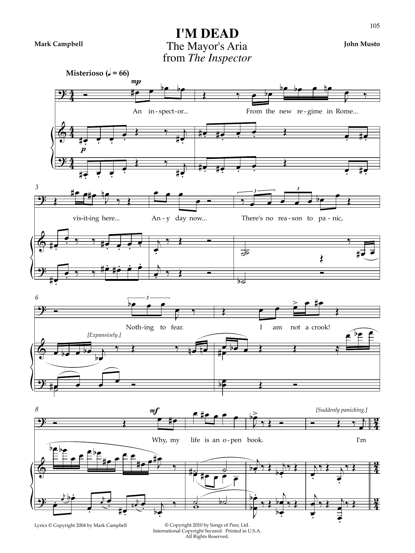 Download John Musto I'm Dead Sheet Music and learn how to play Piano & Vocal PDF digital score in minutes