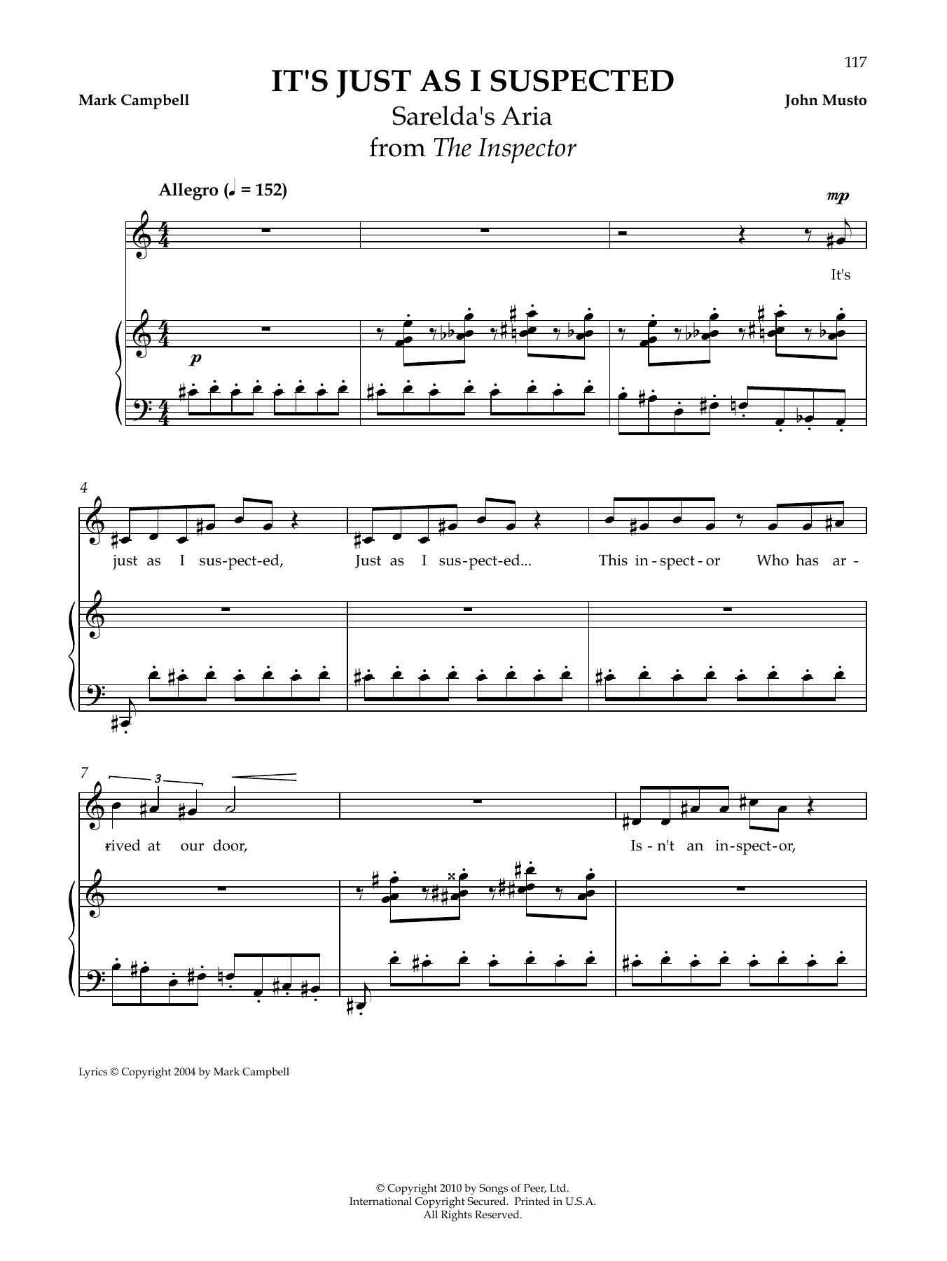 Download John Musto It's Just As I Suspected Sheet Music and learn how to play Piano & Vocal PDF digital score in minutes