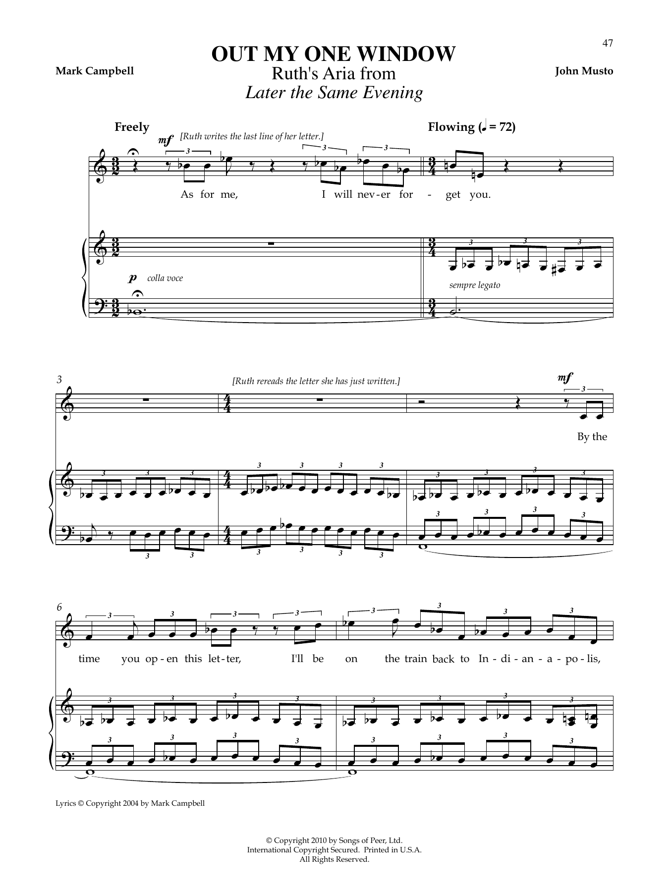 Download John Musto Out My One Window Sheet Music and learn how to play Piano & Vocal PDF digital score in minutes