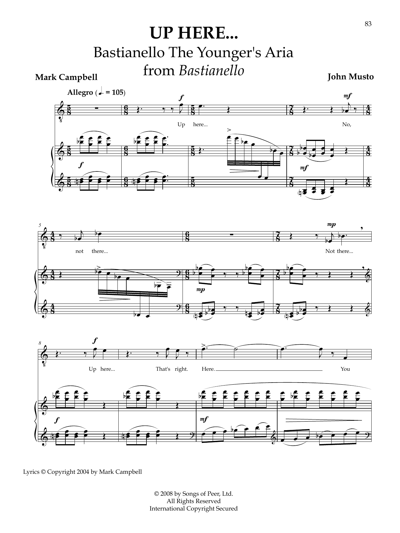 Download John Musto Up Here... Sheet Music and learn how to play Piano & Vocal PDF digital score in minutes