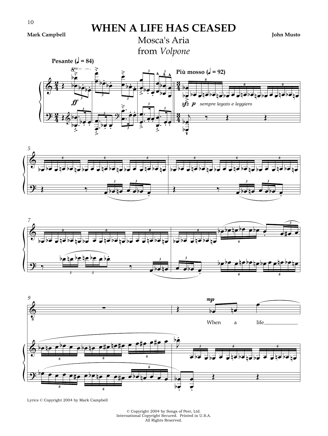 Download John Musto When A Life Has Ceased Sheet Music and learn how to play Piano & Vocal PDF digital score in minutes