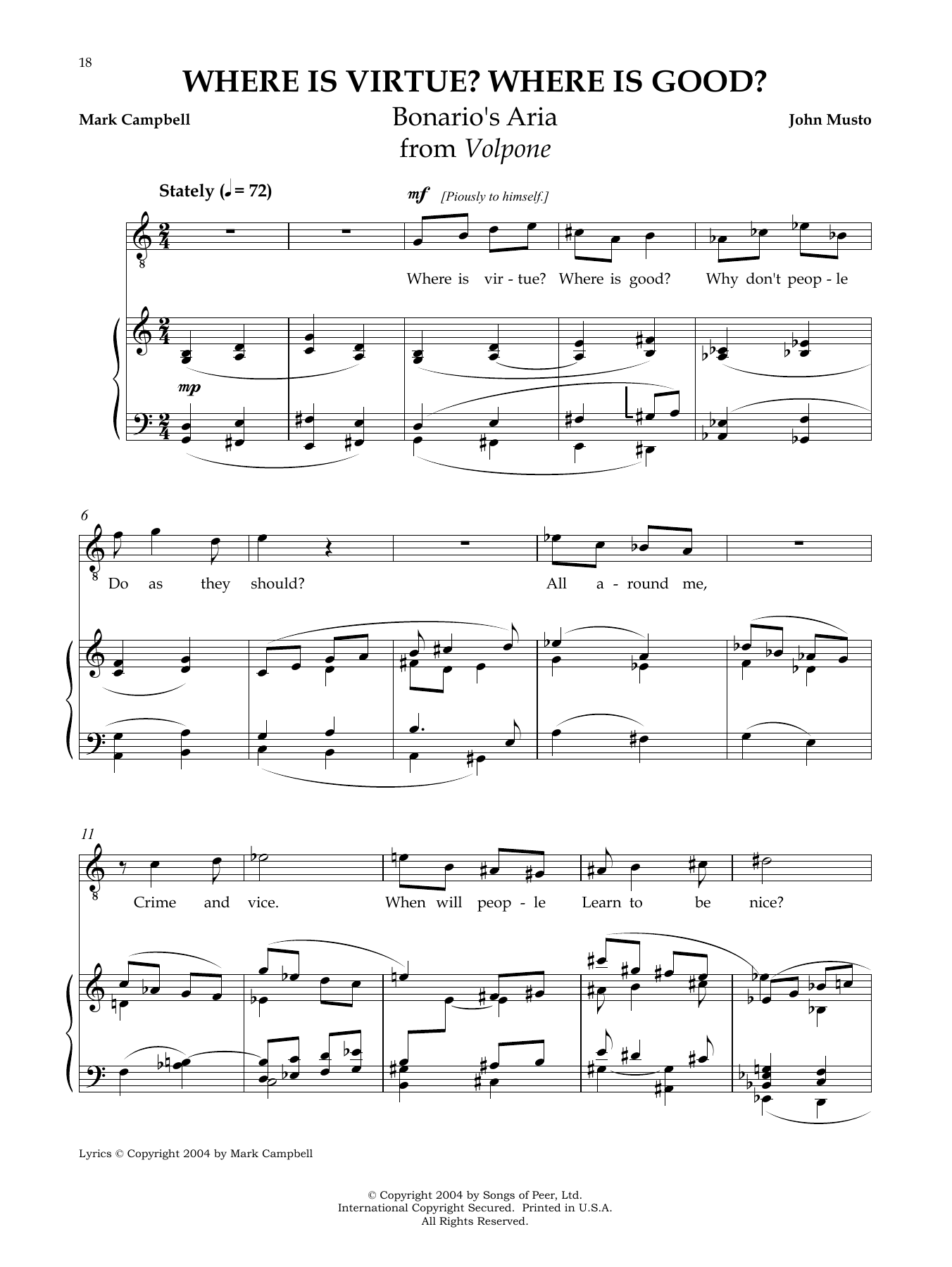 Download John Musto Where Is Virtue? Where Is Good? Sheet Music and learn how to play Piano & Vocal PDF digital score in minutes