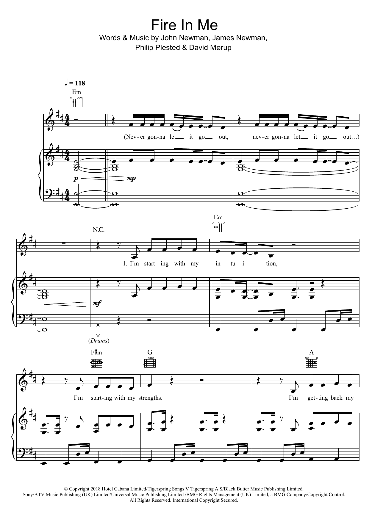 Download John Newman Fire In Me Sheet Music and learn how to play Piano, Vocal & Guitar (Right-Hand Melody) PDF digital score in minutes