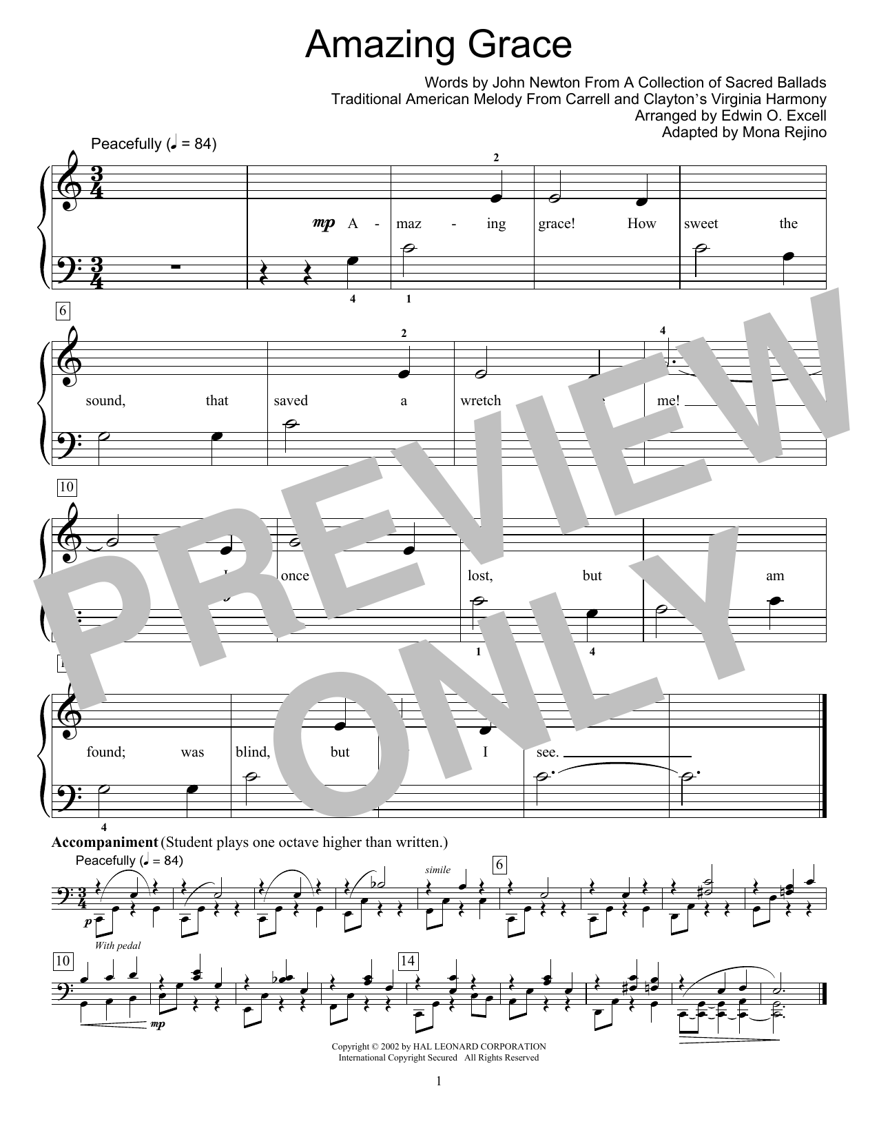 Download Fred Kern Amazing Grace Sheet Music and learn how to play Educational Piano PDF digital score in minutes