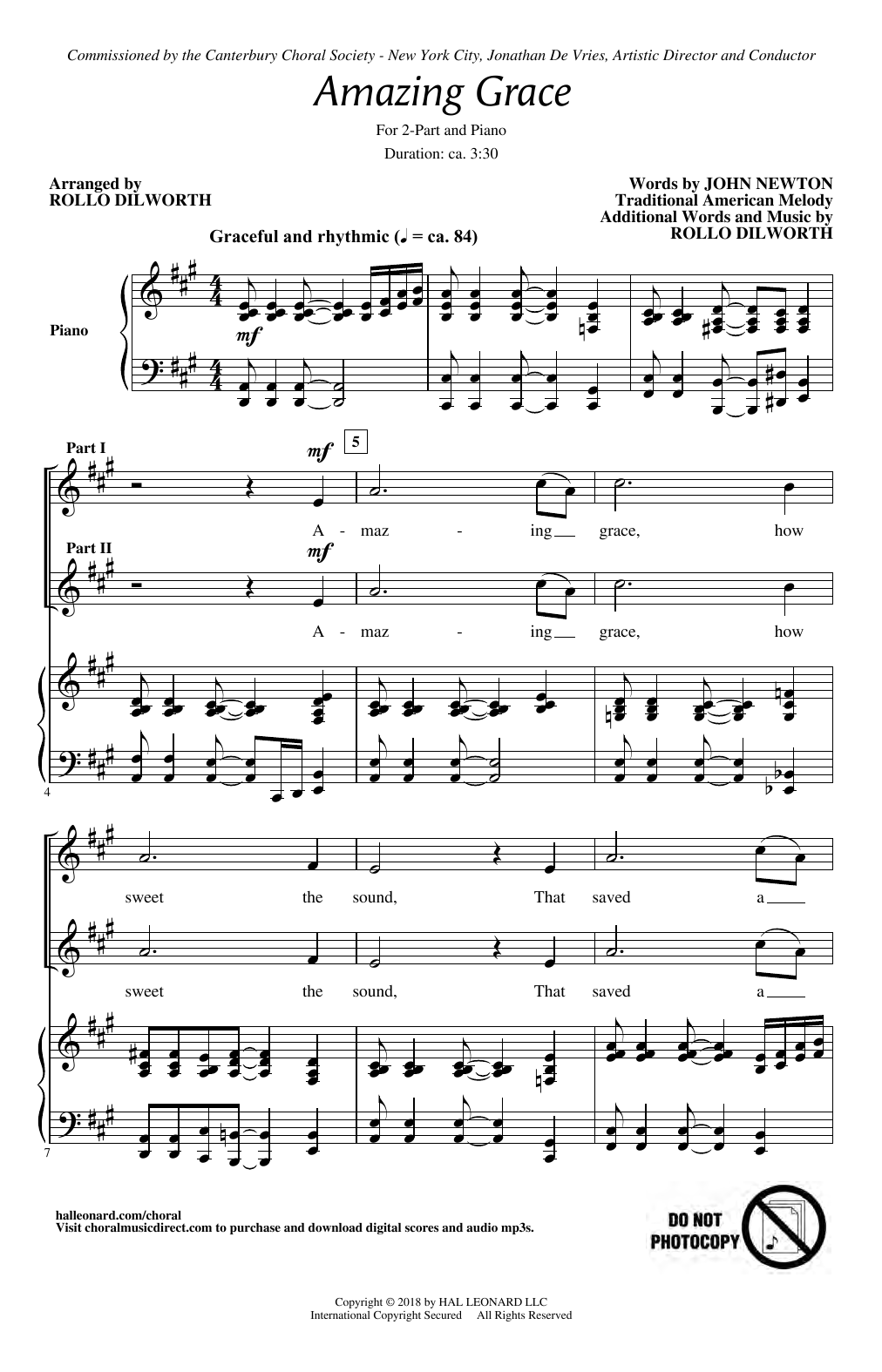 Download John Newton Amazing Grace (arr. Rollo Dilworth) Sheet Music and learn how to play 2-Part Choir PDF digital score in minutes