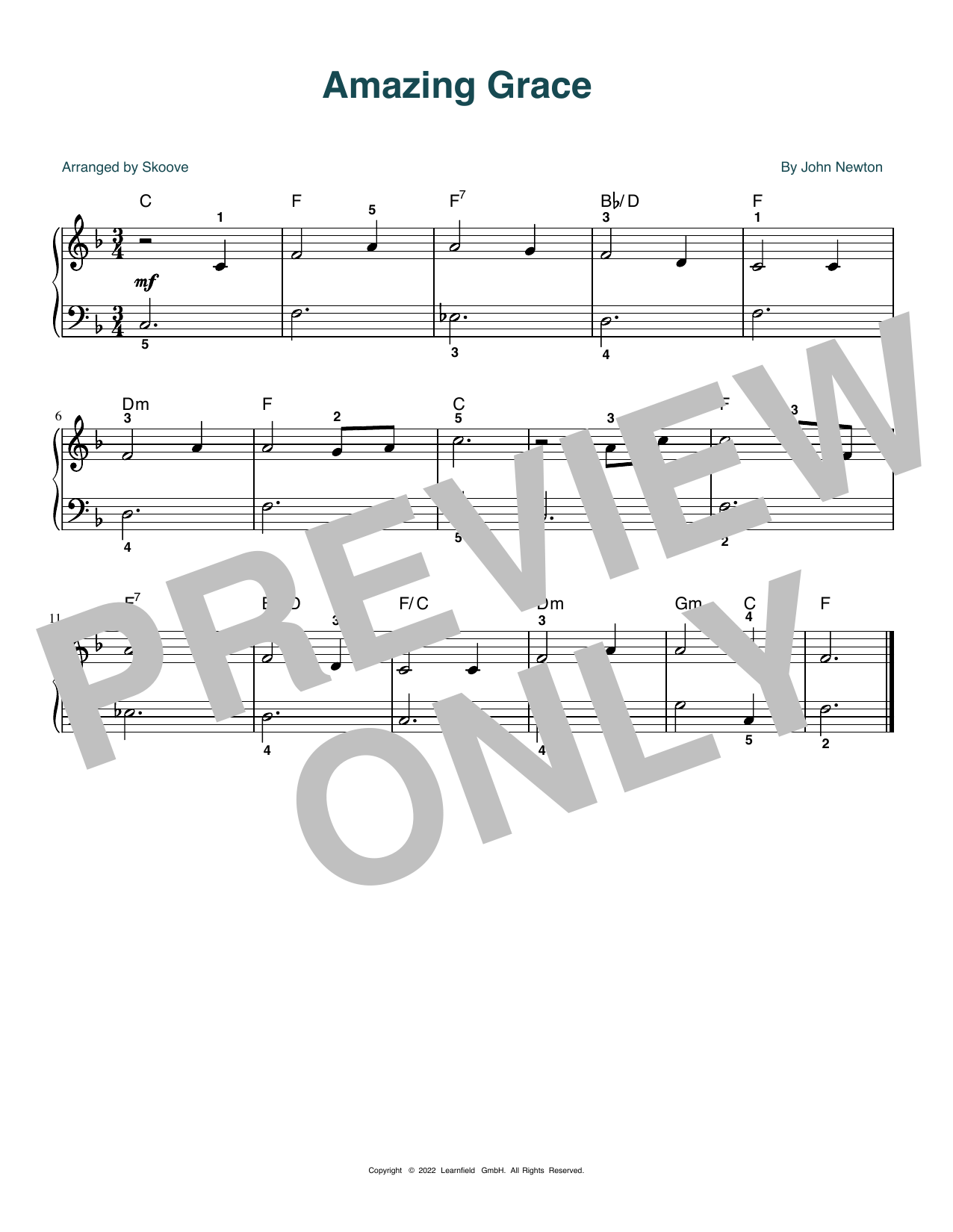 Download John Newton Amazing Grace (arr. Skoove) Sheet Music and learn how to play Easy Piano PDF digital score in minutes