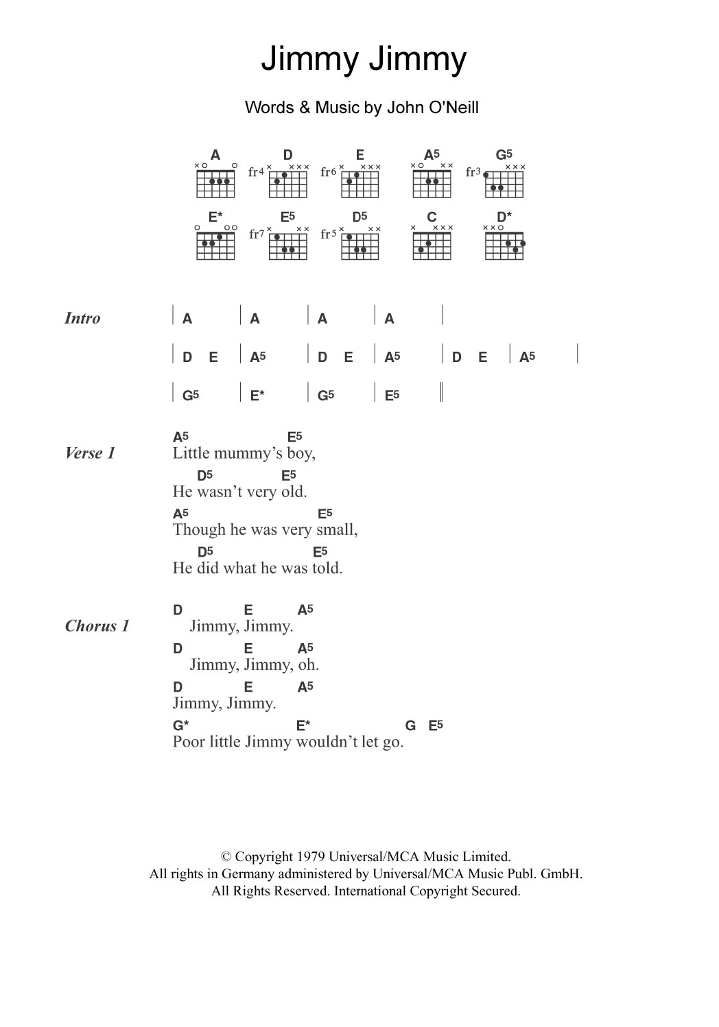 Download John O'Neill Jimmy Jimmy Sheet Music and learn how to play Lyrics & Chords PDF digital score in minutes
