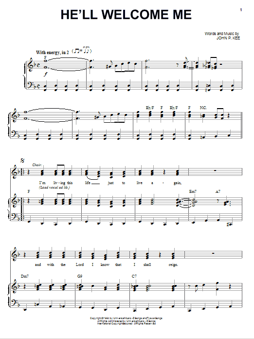 Download John P. Kee He'll Welcome Me Sheet Music and learn how to play Piano, Vocal & Guitar (Right-Hand Melody) PDF digital score in minutes