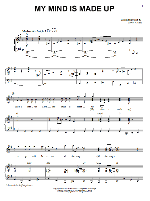 Download John P. Kee Made Up Mind Sheet Music and learn how to play Piano, Vocal & Guitar (Right-Hand Melody) PDF digital score in minutes